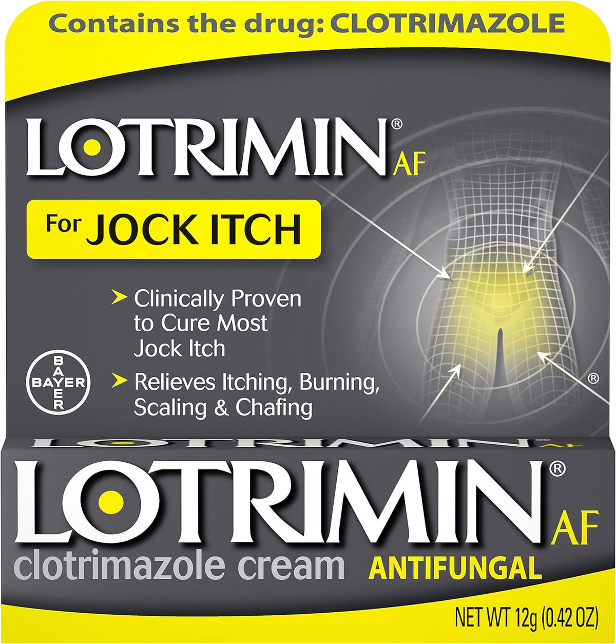 Lotrimin AF Jock Itch Antifungal Cream, Clotrimazole 1%, Clinically Proven Effective Treatment of Most Jock Itch, For Adults and Kids Over 2 years, 0.42 Ounce (12 Grams)
