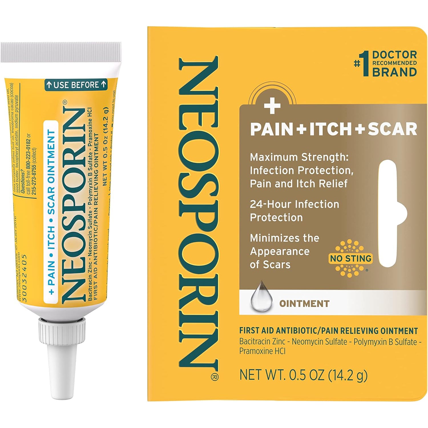 Neosporin Pain Itch Scar Antibiotic Ointment for Infection Prevention and Pain Relief, .5 oz