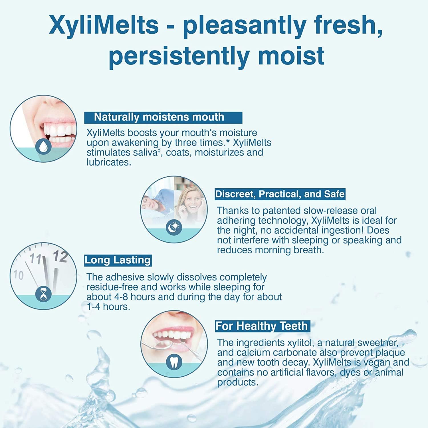 OraCoat XyliMelts Dry Mouth Relief Moisturizing Oral Adhering Discs Slightly Sweet with Xylitol, For Dry Mouth, Stimulates Saliva, Non-Acidic, Day and Night Use, Time Release for up to 8 Hours (240) 6 Packs