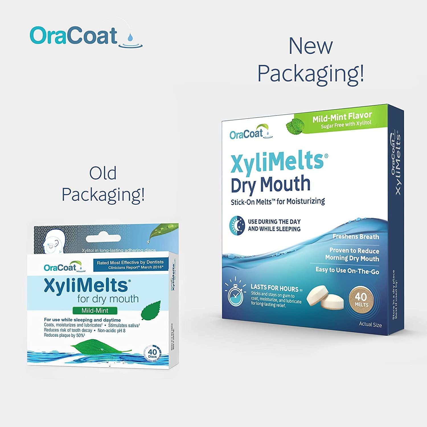 OraCoat XyliMelts Dry Mouth Relief Moisturizing Oral Adhering Discs Slightly Sweet with Xylitol, For Dry Mouth, Stimulates Saliva, Non-Acidic, Day and Night Use, Time Release for up to 8 Hours (240) 6 Packs