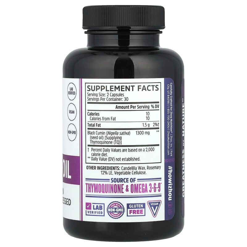 Zhou Nutrition Black Seed Oil 60 Veggie Capsules